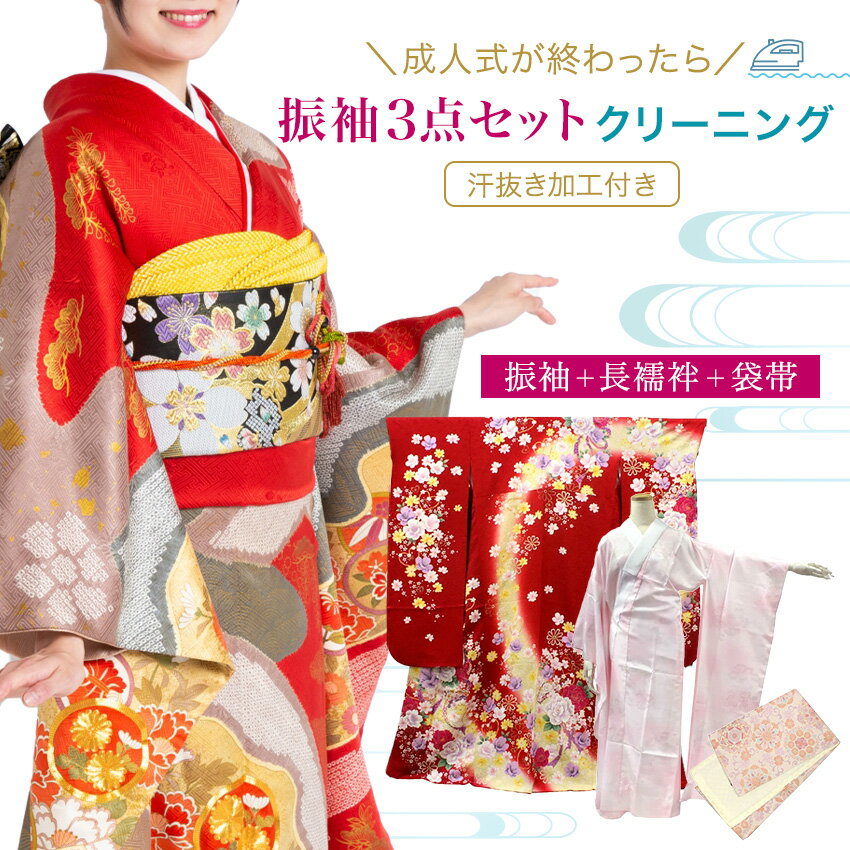 着物 振袖 クリーニング 3点セット 宅配 正絹 長襦袢 帯 丸洗い 成人式 卒業式 入学式 結婚式 保存 シミ抜き プレス加工 洗濯 メンテナンス 京洗い きもの フォーマル 和装 和服