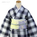 単品 フリーサイズ 単衣着物 綿麻着物 琵琶上布 紺・水色地格子柄 仕立て上り女性きもの お届け後すぐ着れます 涼しげなシボの風合い 洗濯OK 単衣仕立 送料無...