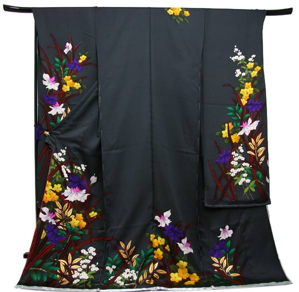 振袖 成人式 着物 正絹 中振袖 卒業式 シルク 絹 フォーマル 結婚式 礼装 未仕立て正絹中振袖 濃グレー地粋な菖蒲模様