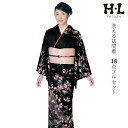 洗える着物 訪問着 セット 18点フルセット 黒地 茶屋辻 フリー サイズ アッシュエル HL 訪問着 袋帯 長襦袢 草履 バッグ 着付け小物一式 白足袋 和装 和服 レディース 着物 セット フォーマル 送料無料