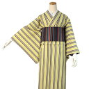 洗える着物 袷 袷着物 仕立上り 単品 Mサイズ 創世舎 黄色紫コンビ縞 袷 女性 レディース 小紋 通販 仕立て上がり プレタ着物 こもん スリーシーズン k...