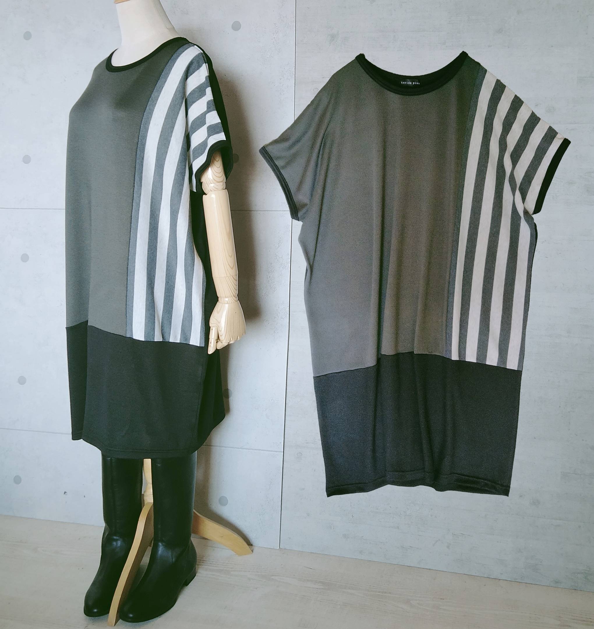 商品情報素材ポリエステル100％バスト約　〜130cm丈約88〜90cm袖丈襟より約33cm身幅　裾幅身幅：約70cm 裾幅：約60cm生地の伸縮あります透け感透け感が多少あります ので、インナー着用推奨です柄チャコールグレー×黒の替え配色shop大きいサイズのトリコプラスうれしいプチプライス レデース 婦人服チュニック 大きいサイズ 30代 40代 50代 ドルマン ゆったり チュニック ワンピース 春 ブロッキング 切り替え モノトーン 配色 レディース トップス チュニックワンピ ニットソー バイカラー 黒×灰 ストライプ 重ね着 ゆったり 着れる ニットソー 大きいサイズ OKの バイカラー モノトーン 切り替え 配色 おすすめ レディース ドルマン ゆったりチュニック 半袖 ◆大きいサイズのさらっとニットソー素材◆ゆったりサイズでも、着ぶくれしにくい素材です◆ゆるっと着れる大きいサイズのカットソー チュニックワンピースです◆ニットソーなのでストレッチがありますので着やすいです◆モノートーン、バイカラー配色なので合わせやすいです◆サイズは平置き、メジャーでの採寸ですので、多少誤差が生じる場合がございます ◆商品画像はご覧になるモニターなどの環境によって若干の誤差があります ◆柄物商品などの場合、代表の1枚を撮影しておりますので、実際 にお届けする商品と柄の配置が多少異なる場合がございます◆Mサイズ〜ですが、ルーズタイプになりますので、9号サイズ〜13号サイズの方でもおすすめになります 2