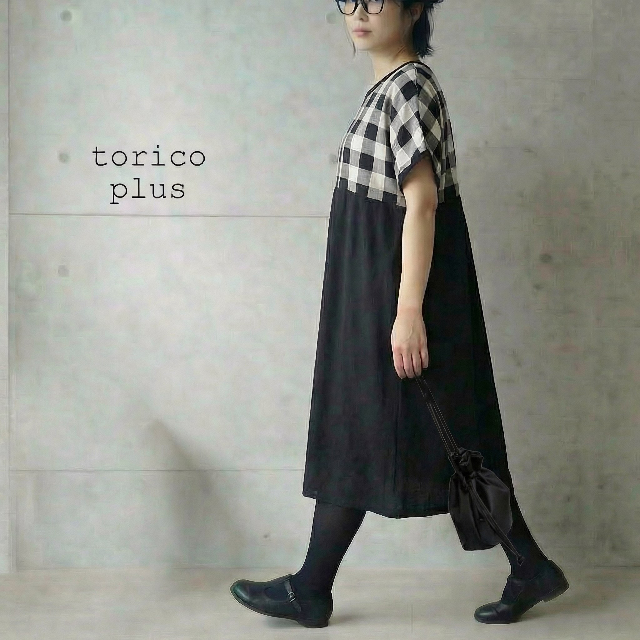 30代 40代 50代 チュニック 大きいサイズ かわいい ゆったり トップス Aライン 配色 ワンピース 春 レディース カットソー ナチュラル チュニック ワンピース ミセス 黒×ブロックチェック プリント