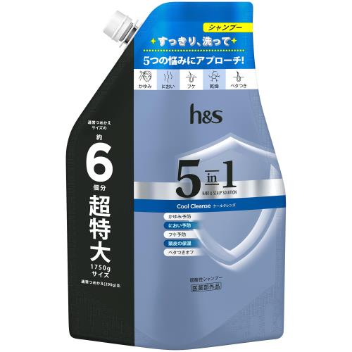 Rakuten - hs 5in1 シャンプー 1750g [6 個分] 詰替 超特大クールクレンズ エイチアンドエス