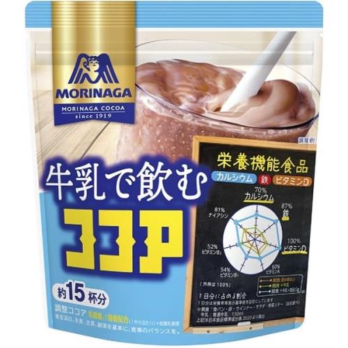 冷たい牛乳でもすぐ溶ける顆粒タイプ。手軽に簡単、牛乳で飲むココアです。