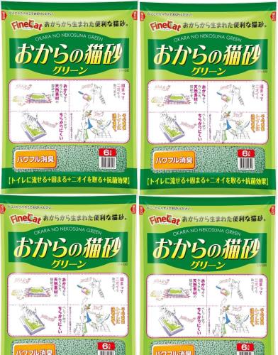 常陸化工 FineCat おからの猫砂 グリーン 6L 4袋入 [ケース品]