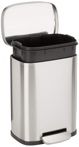 Rakuten - ベーシック ゴミ箱 5l(5リットル) ソフトクローズ 静音 ふた付き ペダル付き スチール製 ステンレススチール おしゃれ 長方形 シルバー