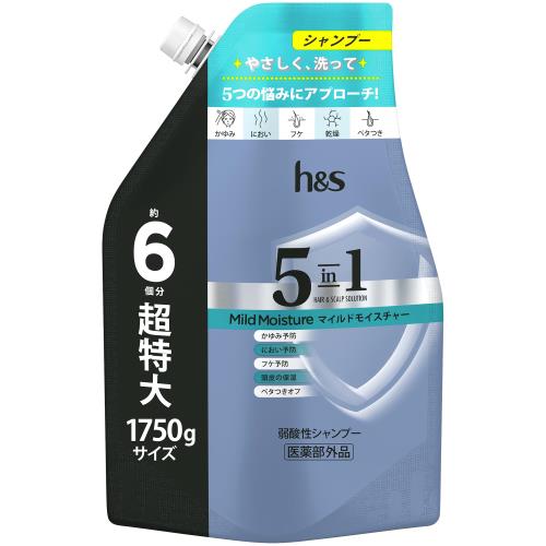 Rakuten - hs 5in1 シャンプー 1750g [6 個分] 詰替 超特大マイルドモイスチャー エイチアンドエス