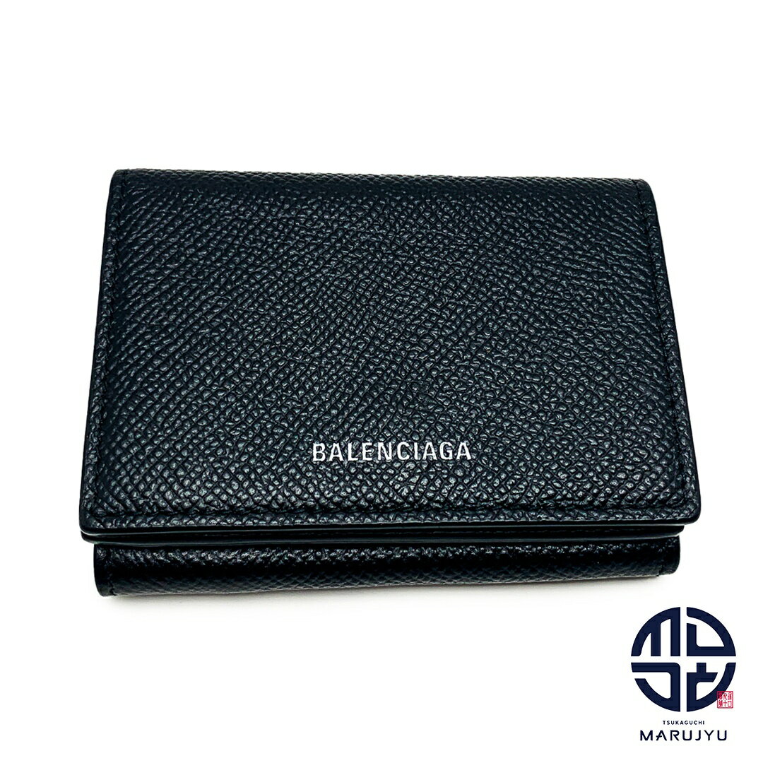 BALENCIAGA バレンシアガ 黒 ブラック ロゴ 三つ折り コンパクト サイフ 財布 558208 ブランド 【中古】