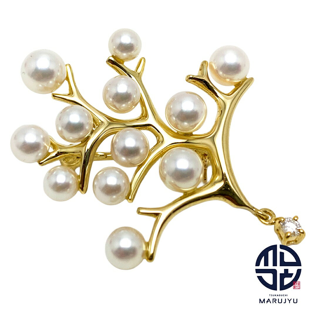 MIKIMOTO ミキモト K18YG 18金イエローゴールド アコヤパール 真珠 ダイヤ入り 幸福の木 ブローチ ジュエリー アクセサリー ブランド 【中古】のサムネイル