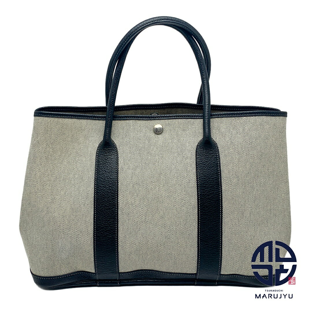 HERMES エルメス ガーデンパーティPM トワル ブラック 黒 トートバッグ バック カバン 鞄 ブランド ☐H..