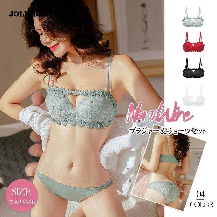 ブラジャー＆ショーツ セット ノンワイヤー ブラセット フロントレース 上下セット