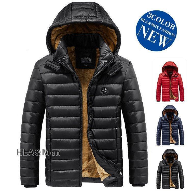 メンズ厚手中綿無地フード付き裏起毛あったかアウター防寒