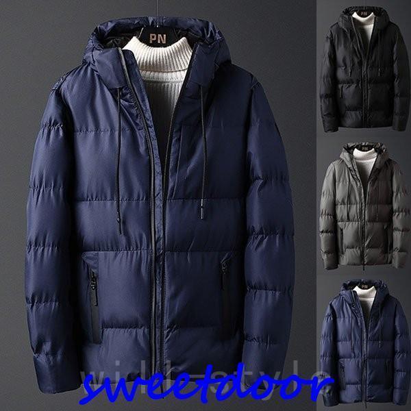 中綿コートメンズ冬アウター厚手中綿ダウン風コートショートコートパーカーフード付き暖かい防寒大きいサイズおしゃれスリム紳士新品