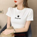 カットソー Tシャツ 着痩せ 半袖 丸首 クルーネック プリント ハート 韓国風 カジュアルtシャツ 6色展開 大きいサイズ XXL 新作 トップス 日常感 夏服