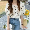 ブラウス レディース 春夏 おしゃれ 半袖 パフスリーブ ドット柄 シフォンブラウス 韓国chic シャツ Tシャツトップス 可愛い 着痩せ