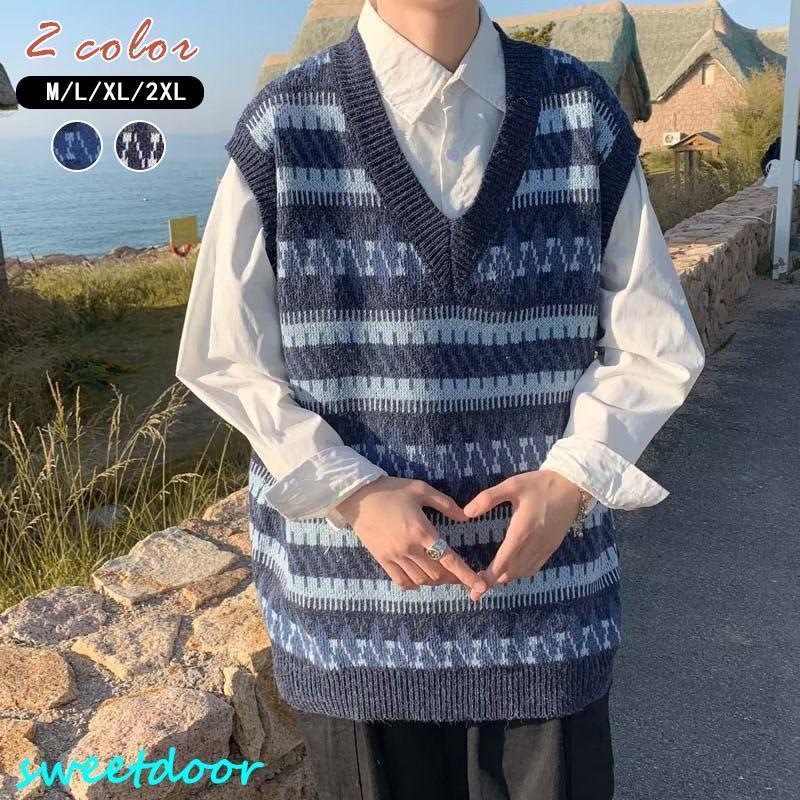 ニットベスト メンズ セーター トップス 春 秋 冬 カジュアル ビジネス 洗える 父の日 ギフト お兄系 ..