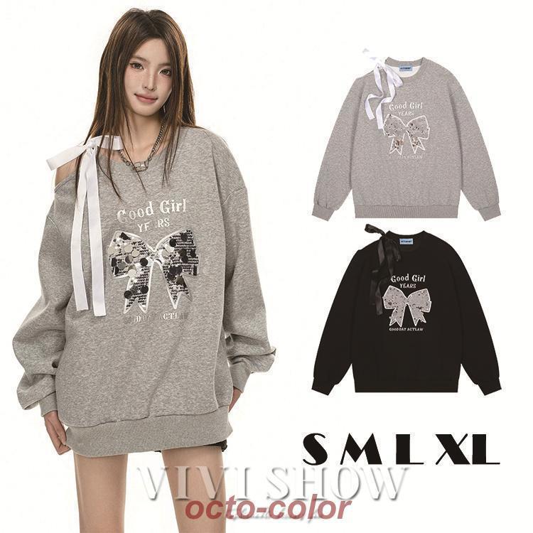 トレーナー レディース 長袖 トップス 肩出し プルオーバー ワッフル スウェット ゆったり ファッショ..