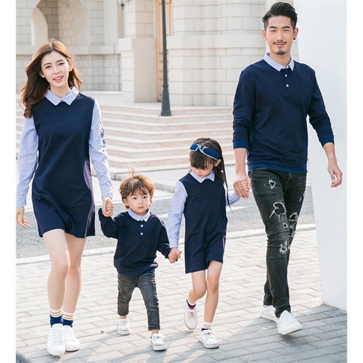 親子 ペアルック ポロシャツ　長袖　カップル ワンピース レディース 春秋　家族揃い　長袖 　親子服