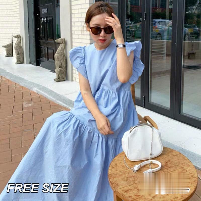 レディース ワンピース マキシ丈ワンピ ロング丈 袖なし フリル 夏 おしゃれ かわいい リゾート デート 韓国ファッション フリーサイズ 妊婦 マタニティ