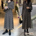 ワンピース 冬 花柄ワンピース 長袖ワンピース レディース春夏秋冬 ロングワンピース マキシ きれいめ 着痩せ 韓国風 おしゃれ大きいサイズ