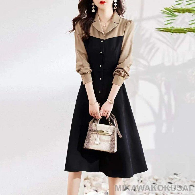 楽天maruk shopワンピース 長袖 秋 ドレス 可愛い おしゃれ ワンピ パッチワークスタイル 重ね着レイヤード ファッション レディース ワンピース 春秋 母の日 ファッション 森