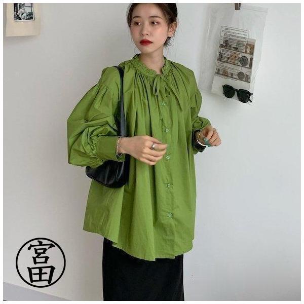 3色 ロング丈 シャツ ブラウス ボリューム袖 無地 シンプル 個性的 リボン 長袖 トップス 薄手 春 夏 エレガント 上品 きれいめ ヘビロテ お姉さん 着回し 可愛い スタイリッシュ レディース グリーン ホワイト パープル 緑 白 紫 ワンサイズ フリーサイズ 春 秋 冬 おしゃれ デート 大人可愛い お出かけ 存在感 こなれ感 抜け感 韓国ファッション ママ こなれ感 白トップス 春ブラウス 長め リラックス カジュアル 安い 10代 20代 30代 プチプラ ■サイズやカラーなどの詳細情報は、商品ページの下部に記載しております。※スマホの場合は