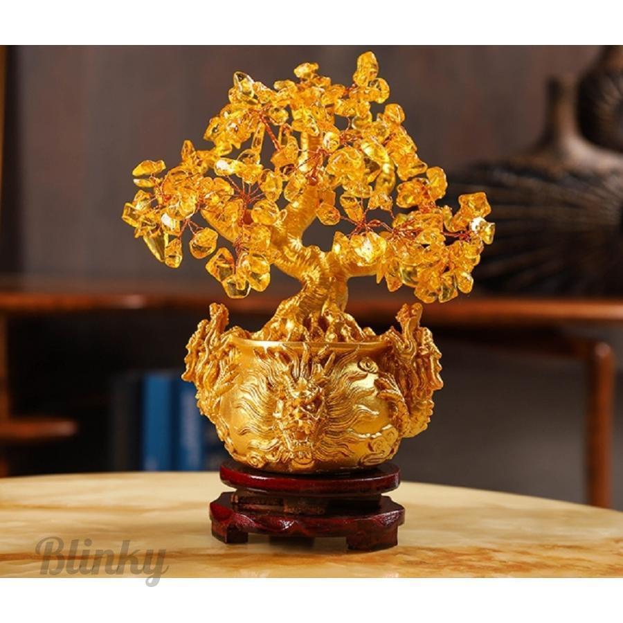 置物 開運 招財樹 龍の黄金木 金のなる木 黄水晶 風水 金運アップ シトリン 龍 ドラゴン 財運 金運 健..
