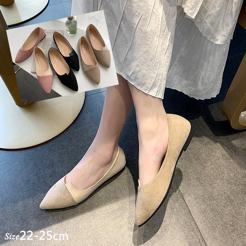 パンプス フラットシューズ レディース 配色靴 美脚ポインテッドトゥローヒールパンプス ファッション ..