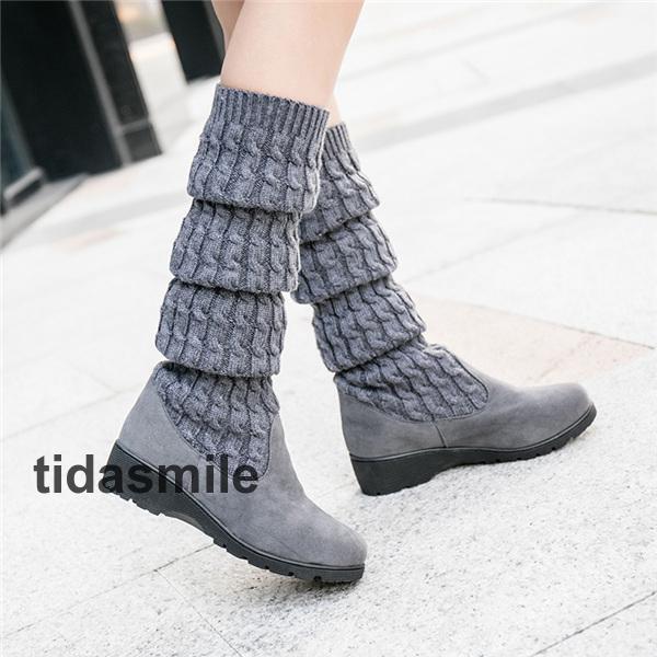 ロングブーツ レディース ニーハイブーツ 2way ストレッチ ソックスブーツ ニット 厚底 膝丈 ロング丈 ..