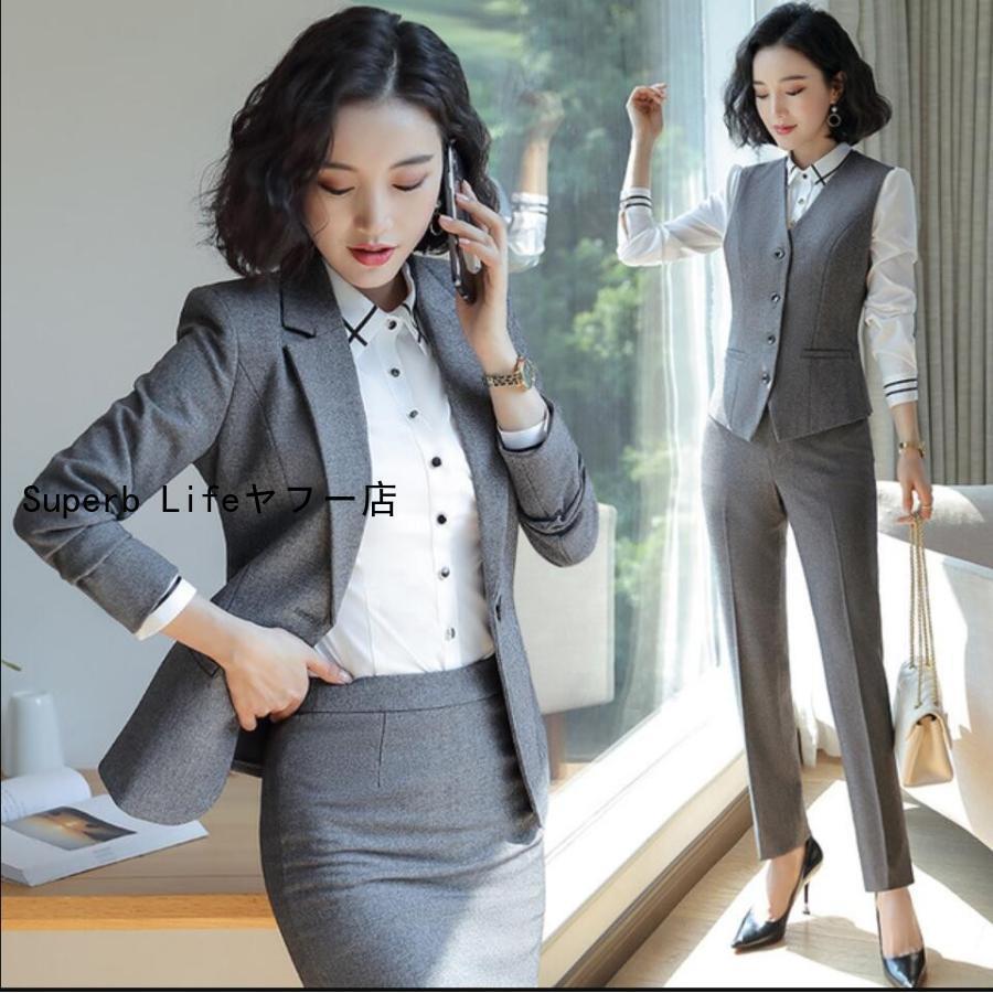 リクルートスーツレディース 5点セット ベスト付きスーツ ビジネススーツ セットアップスーツ フォーマル パンツスーツ スカートスーツ 就活 面接 オフィス OL