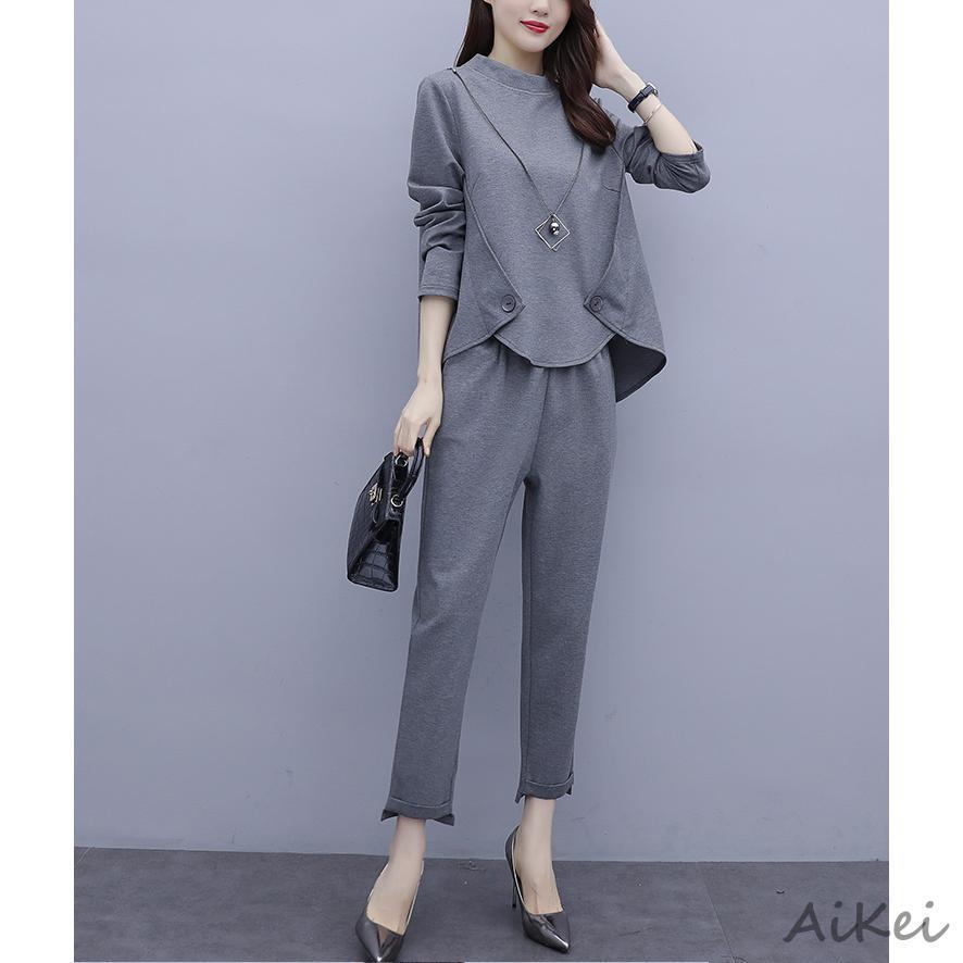 スーツパンツ レディース カジュアル 秋セットアップ 通勤 OL 30代 40代 着痩せ 体型カバー 大きいサイズ 2点セット 春秋