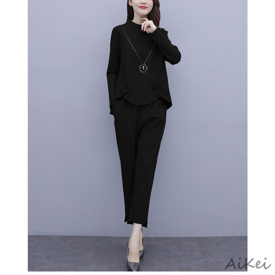 スーツパンツ レディース カジュアル 秋セットアップ 通勤 OL 30代 40代 着痩せ 体型カバー 大きいサイズ 2点セット 春秋