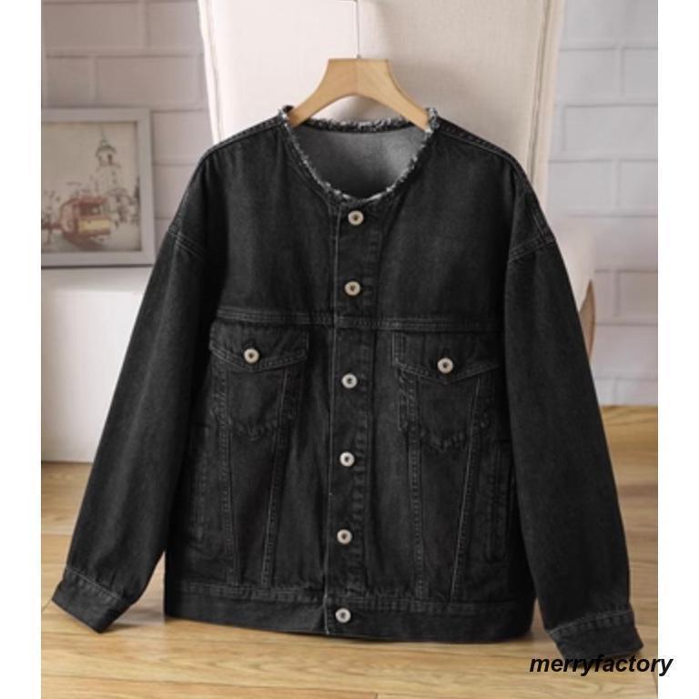 ノーカラーデニムアウタービッグサイズゆったり秋冬春ママコーデレディースカジュアル20代30代40代50代