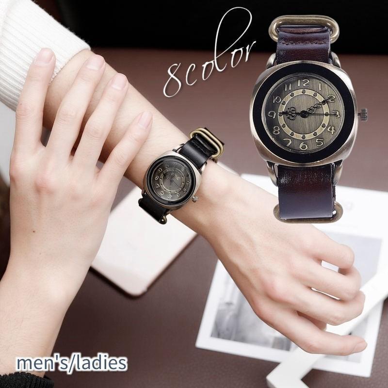 腕時計 リストウォッチ アナログ メンズ 男性 レディース 女性 ユニセックス ラウンド おしゃれ シンプル アンティーク調 レトロ ビッグフェイス