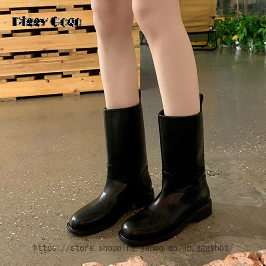 本革 レディースショートブーツ 黒 おしゃれ 革靴 カジュアルブーツ フラットシューズ 大きいサイズ 防..