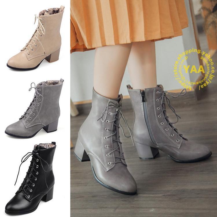 ブーツ レディース ショートブーツ 袴用ブーツ 袴 編み上げ ブーティー チャンキーヒール アーモンドトゥ 秋