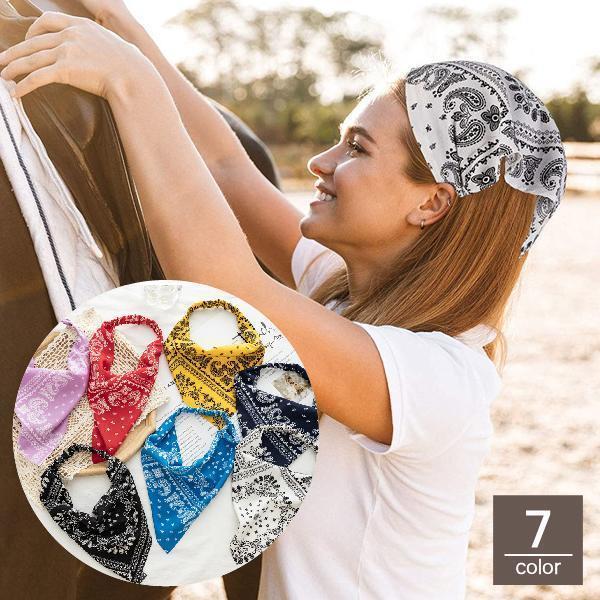 ヘアバンド ヘアターバン バンダナ レディース 女性 ヘアアクセサリー ヘッドバンド ゴム 三角巾 幅広 スカーフ ペイズリー柄 ヘアアレンジ おしゃ