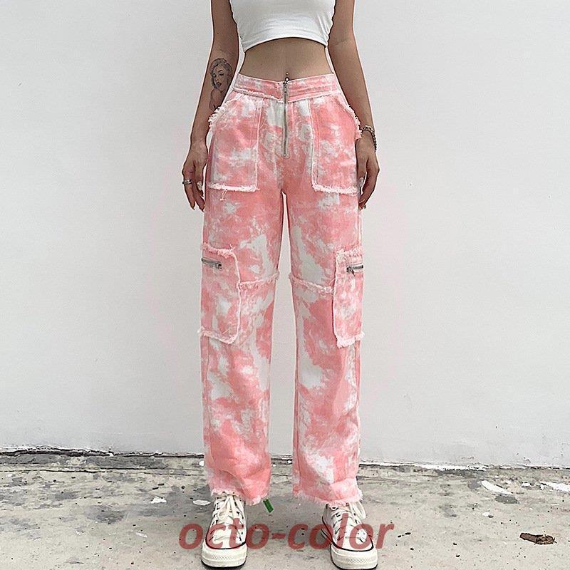 ボトムス カーゴパンツ ロゴ スポーティ ユニセックス ダンス タイダイ 衣装 韓国 ファッション 大きい..