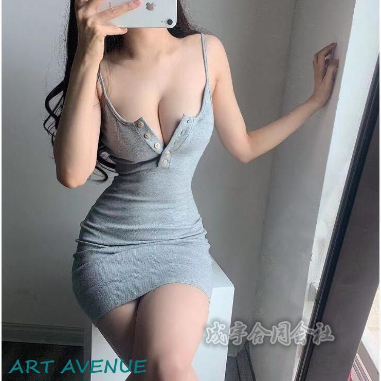 キャミワンピース 胸あき ミニ ワンピース タイト レディース ノースリーブ ニットワンピース ボディコ..