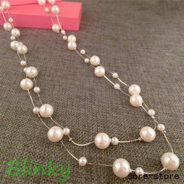 ネックレス レディース コットンパール ロング 2連 レディース 結婚式 パーティー 入学式 卒業式