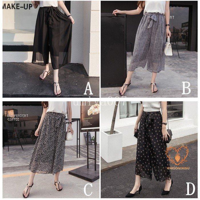 ガウチョパンツ 夏 ワイドパンツ レディース シフォン 花柄 スカーチョ 大きいサイ...