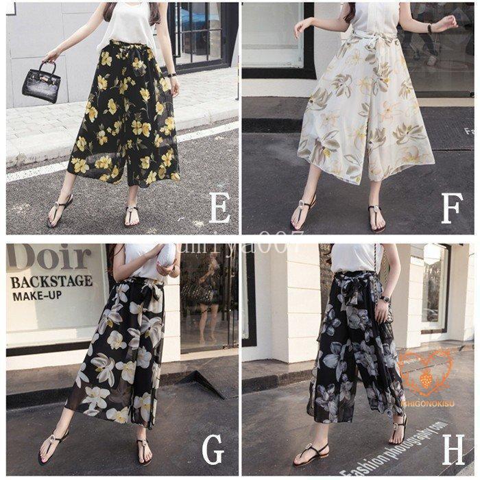 ガウチョパンツ 夏 ワイドパンツ レディース シフォン 花柄 スカーチョ 大きいサイ...