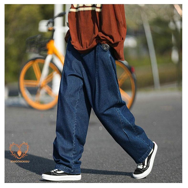 ワイドデニムパンツ バギーパンツデニム 体型カバー リラックスパンツ メンズ ルー...