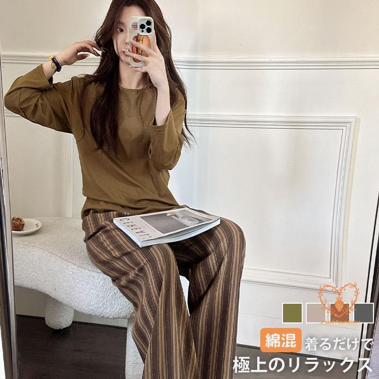 パジャマ 着るだけで極上のリラックス ぐっすり眠りたい。 すっきりとした朝を迎えたい。 アクティブな毎日を送りたい。 忙しい日々を過ごす全ての方に 充実した時間を作り出します。 敏感肌にやさしく、眠りを妨げない設計 適度な伸縮性で寝返りによるストレスを軽減 通気性に優れ心地よい コットンを混紡した糸を使用した生地を採用。 商品内容 パジャマ 取り扱いサイズ M/L 《サイズの目安》 M：着丈58cm/肩幅53cm/胸囲98cm/袖丈48cm/ズボン丈98cm/ウエスト＞60cm/ヒップ110cm L：着丈61cm/肩幅56cm/胸囲102cm/袖丈49cm/ズボン丈100cm/ウエスト＞62cm/ヒップ116cm 仕様 生地の厚さ：薄手 素材 コットン、スパンデックス、ビスコース シーズン