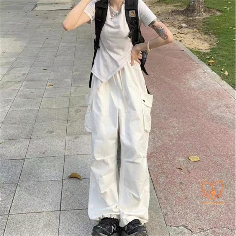 カーゴパンツ レディース ミリタリー ワイドパンツ ワークパンツ ヒップホップ ダ...