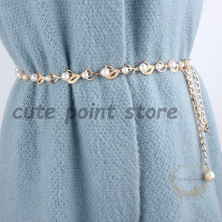 ベルト 小物 コーディネート レディース ウエストマーク チェーン パール 華やか エレガント ゴールド..