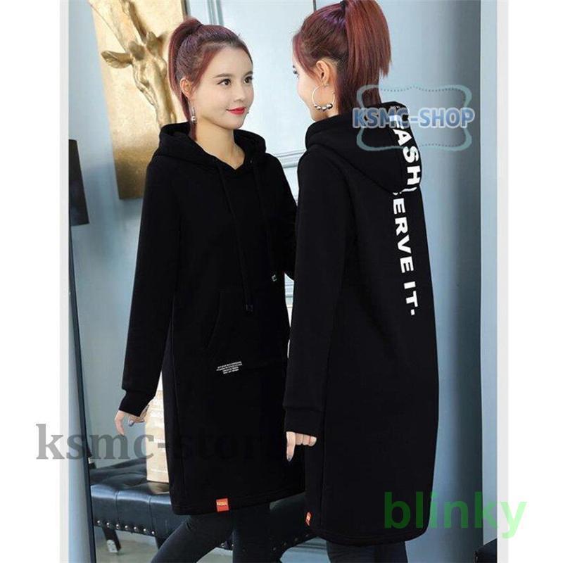 ロングパーカー レディース ワンピース パーカー ロング丈 トレーナー ゆる チュニック 体型カバー