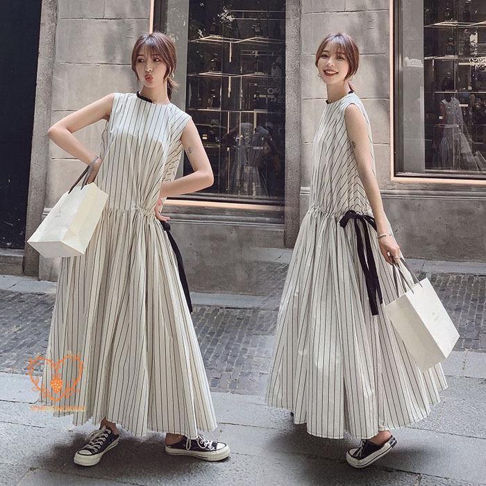 ワンピース レディース 40代 マキシワンピース 夏 リネンワンピース ストライプ柄綿麻Aラインスカート ゆったり きれいめ オシャレ韓国風 上品 通勤 着痩せ