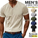 Tシャツ 半袖 メンズ トップス Vネック リブ スポーツウェア ゴルフ ルームウェア